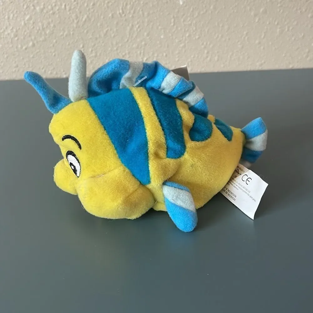 DISNEY Vintage 90s Flounder Little Mermaid Bean Bag Plush *NEW*